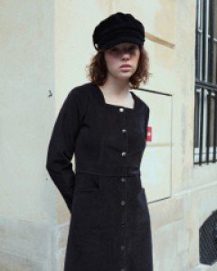 Corduroy Square-neck Mini Dress ( Black )